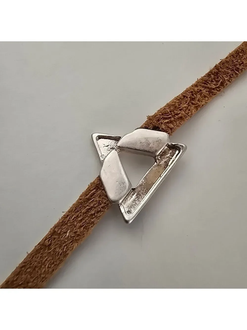 NWT Bohemian Antique Silver Geo Triangle Brown Faux Leather Bracelet